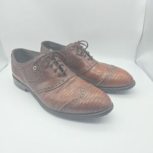 Vintage FootJoy Classics Brown Wingtip Tegu Lizard Golf Shoes Men's Size 11.5 C